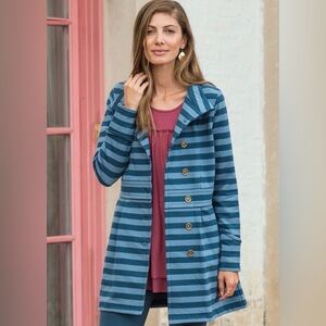 Matilda Jane Fall Breeze Blue Stripe Jacket Pea Coat & Flare Leg Pants Size M